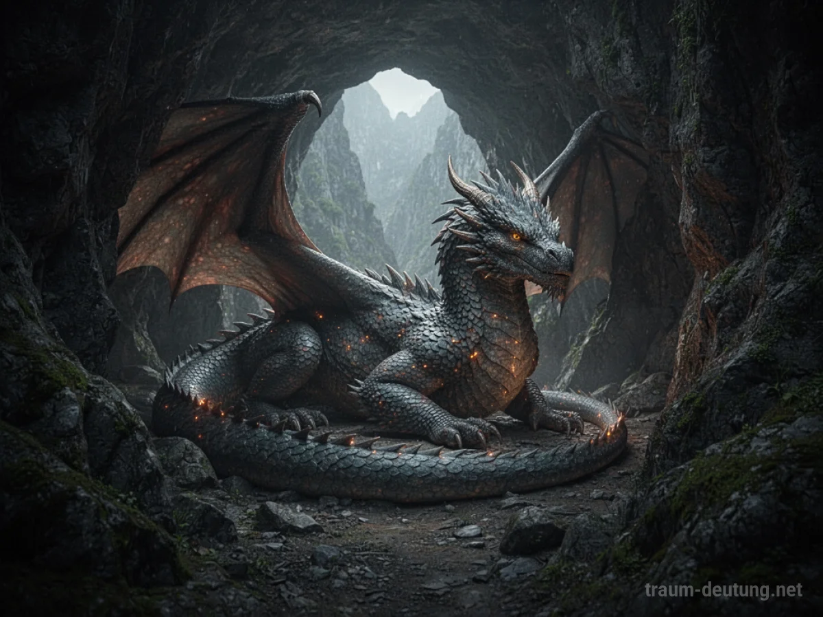 Drache ruht in einer dunklen Höhle