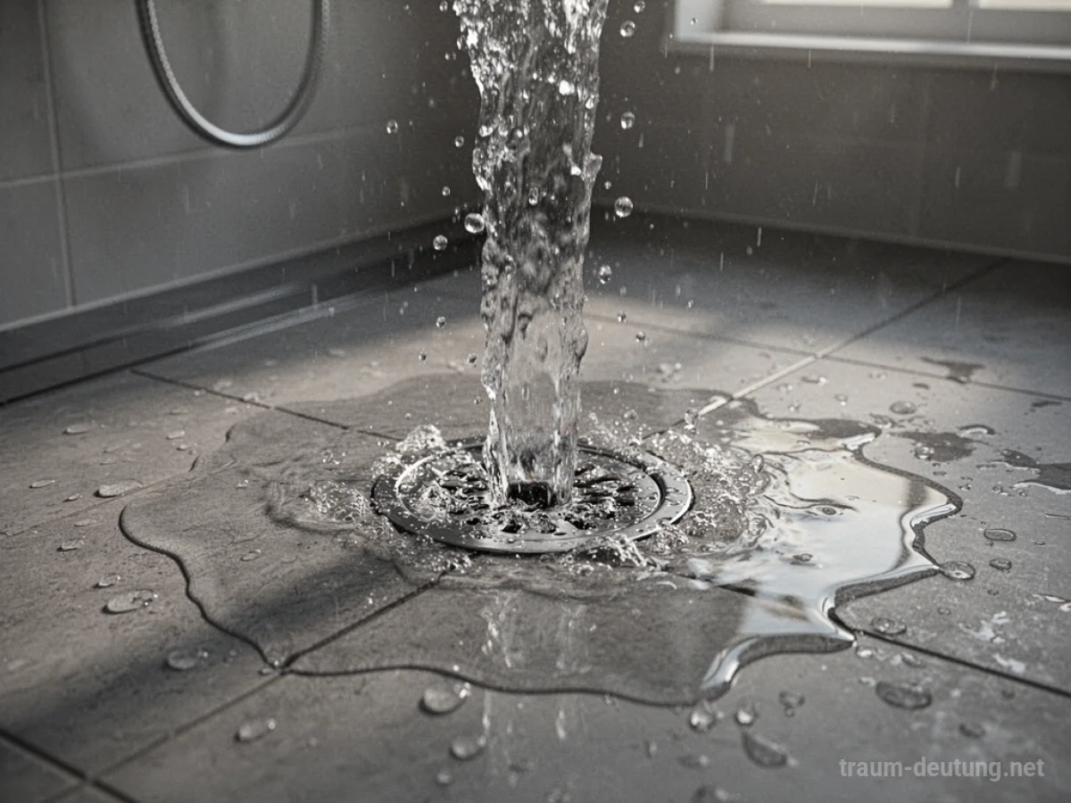 Überlaufende Dusche mit Wasser auf dem Badezimmerboden