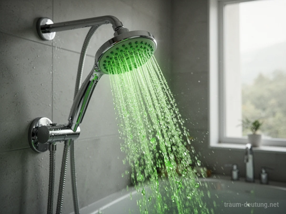 Dusche, aus der grüne Flüssigkeit strömt