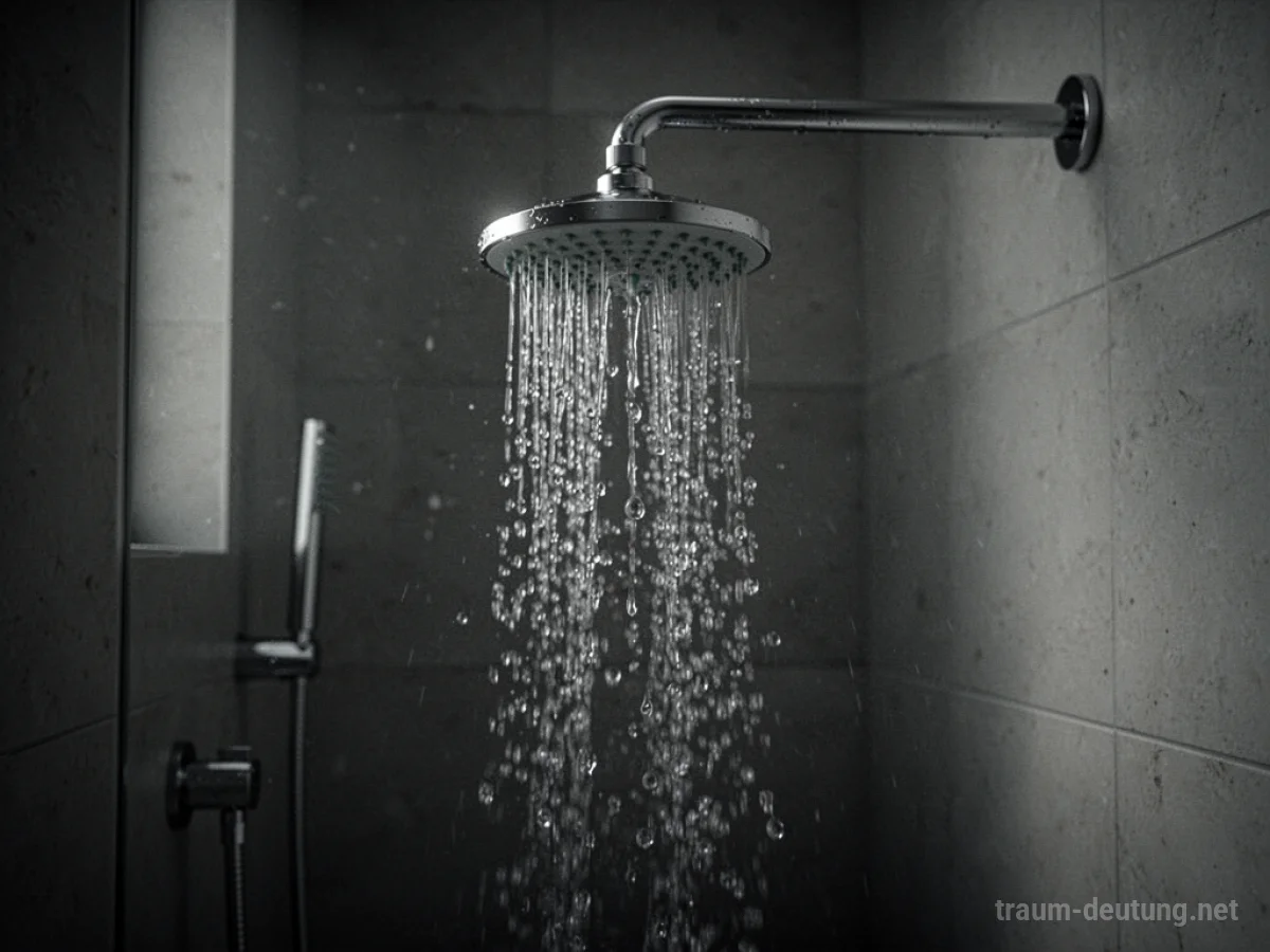 Duschkopf mit nur einem dünnen Wasserstrahl in einem dunklen Badezimmer