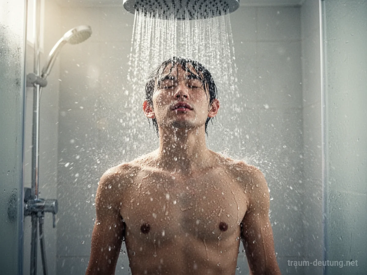 Person unter einer Dusche mit einem kräftigen Wasserstrahl