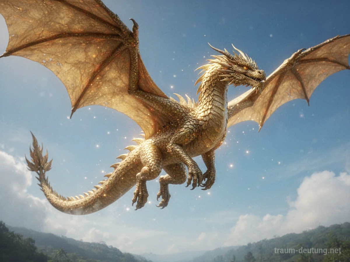 Goldener Drache fliegt majestätisch am Himmel