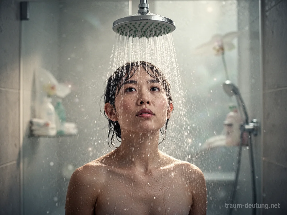 Eine Person steht unter einer dusche, aus der sanftes Licht statt Wasser fließt.