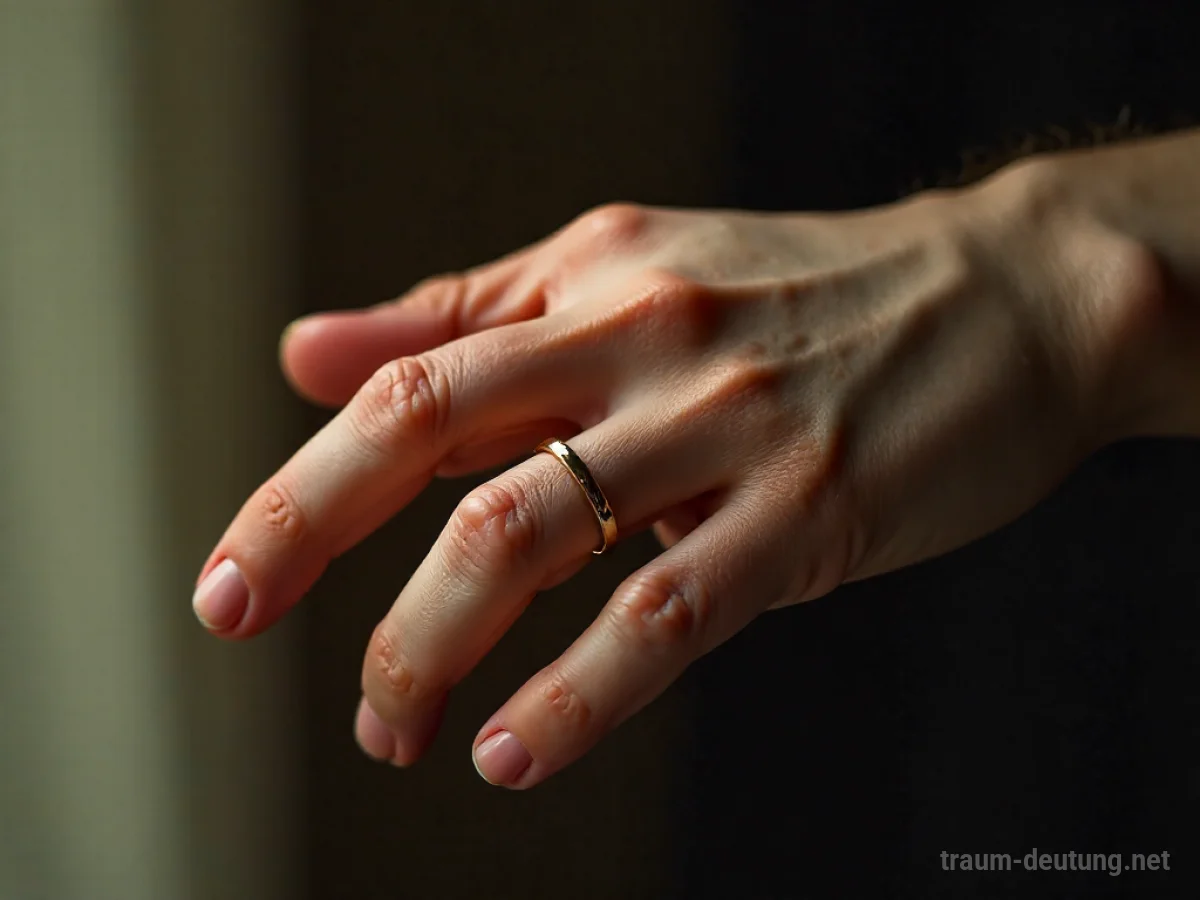 Ein Ring, der am Daumen einer Hand getragen wird.