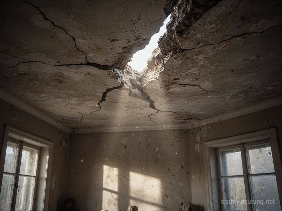 Riss in einer Zimmerdecke, durch den Licht fällt
