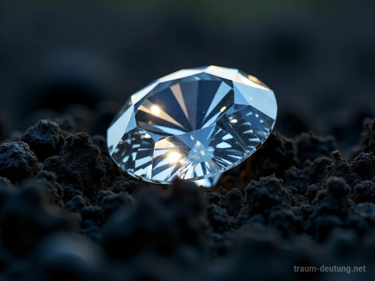 Ein ungeschliffener Rohdiamant, der aus dunkler Erde ragt.