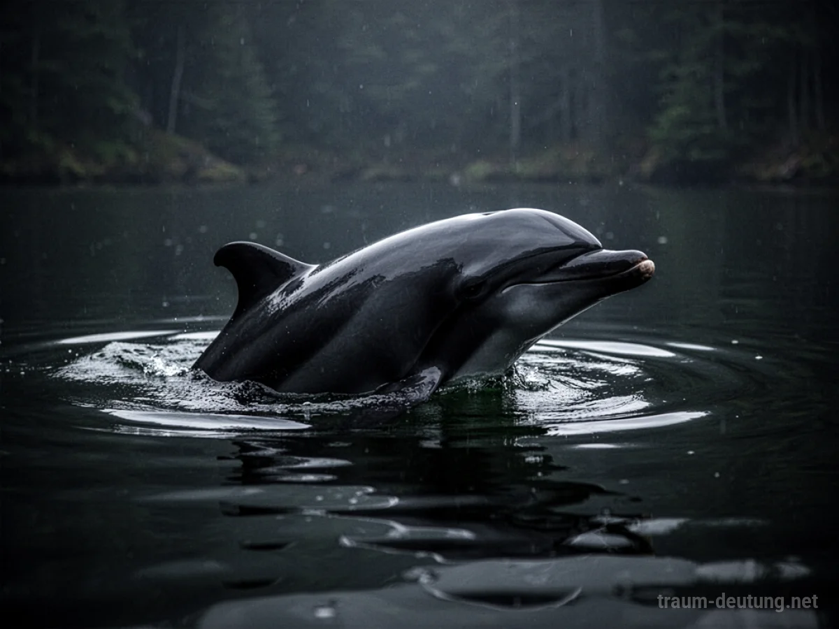 Schwarzer Delfin taucht aus geheimnisvollem dunklem Wasser auf