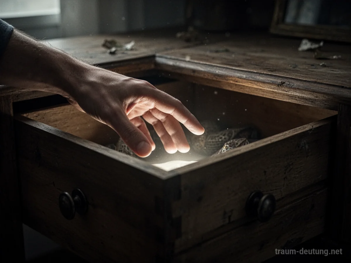 Eine Hand greift nach etwas Verlockendem in einer dunklen Schublade.
