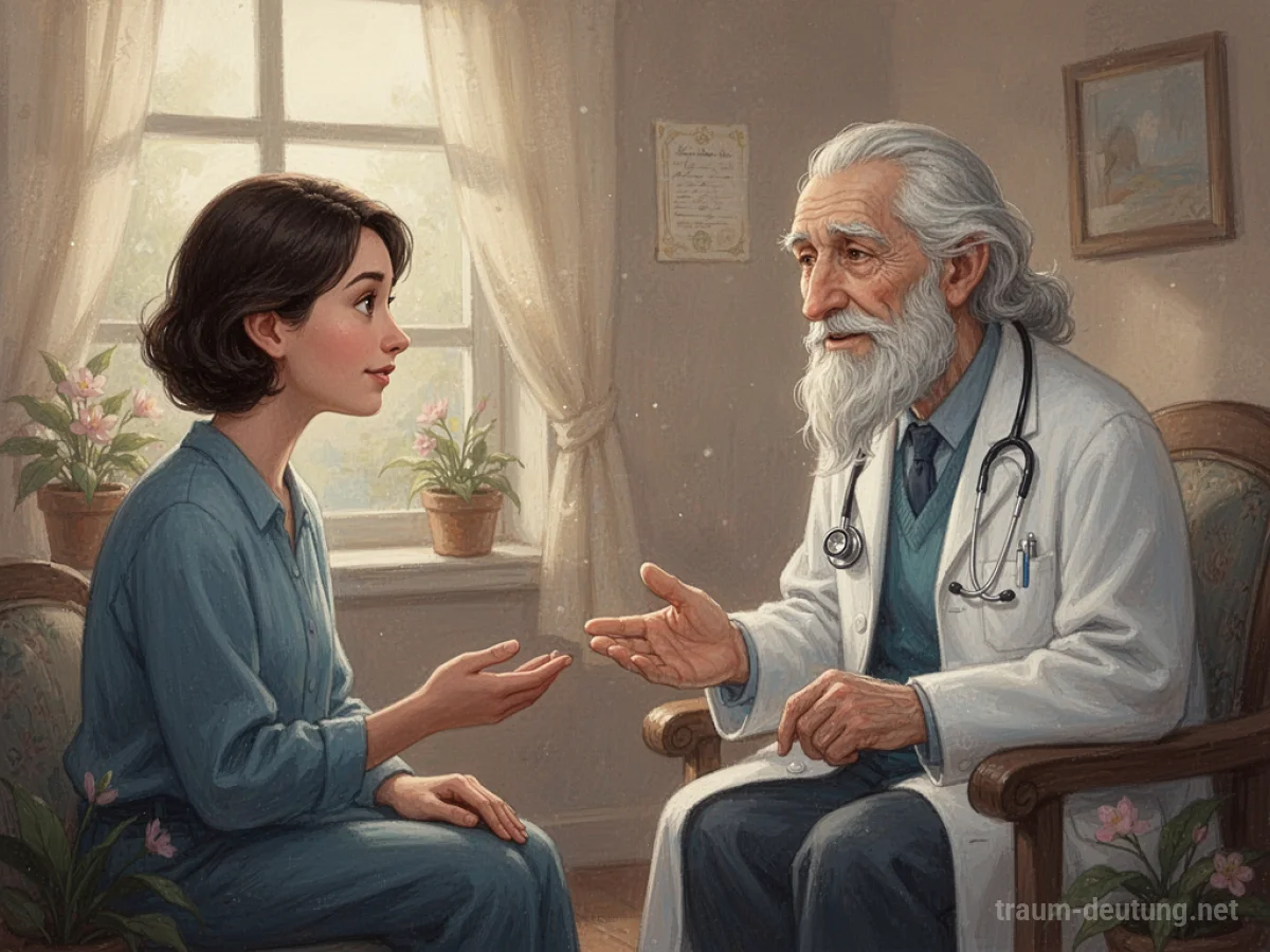 Ein Doktor berät eine Person im Traum, symbolisiert Fürsorge und Rat.