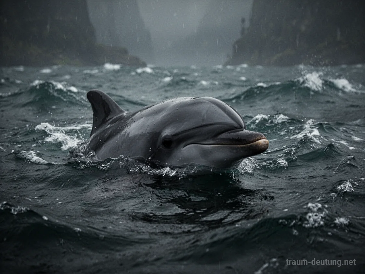 Ein Delfin kämpft im dunklen Wasser ums Überleben.