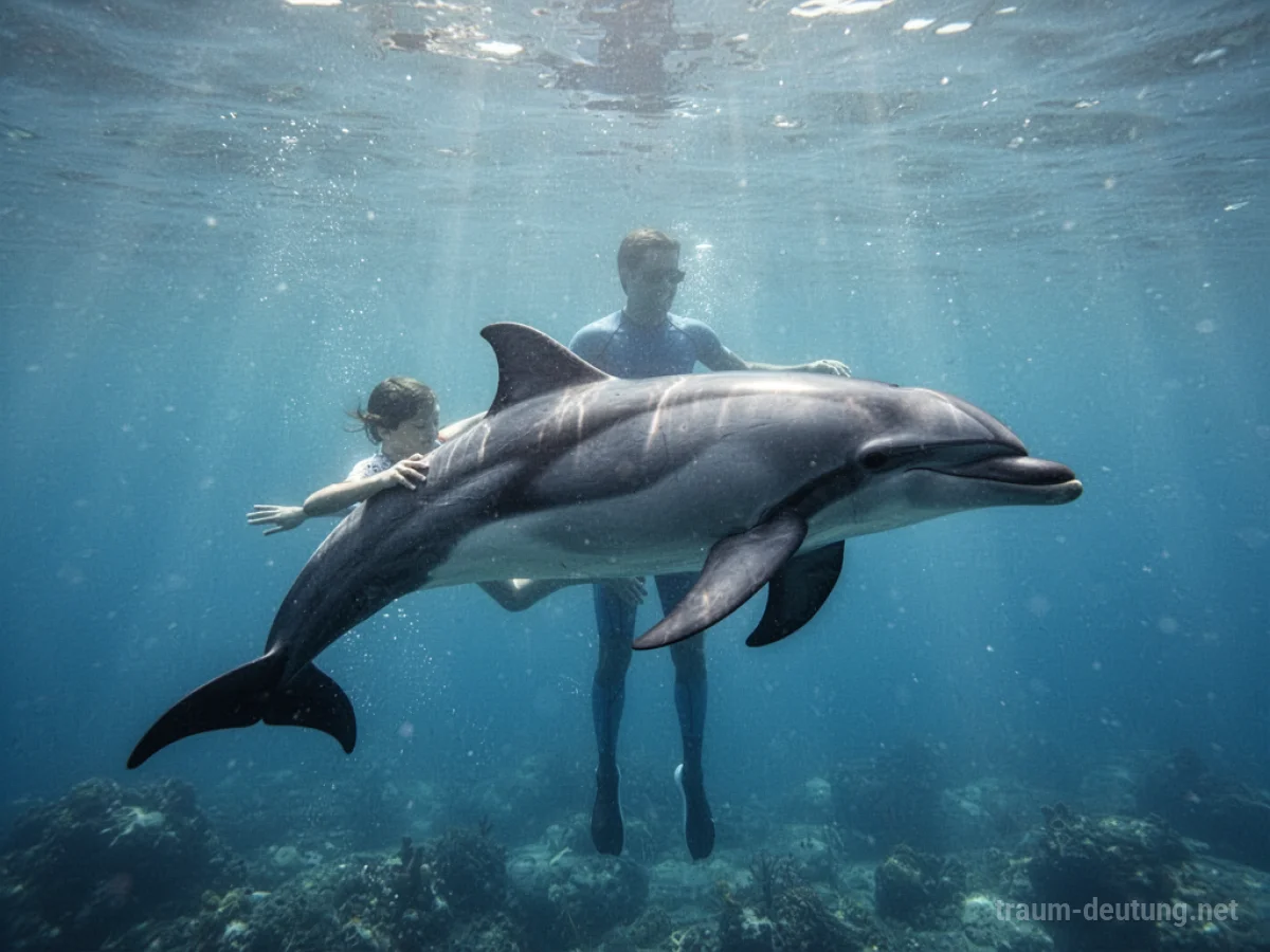 Ein Delfin unterstützt eine Person im Wasser