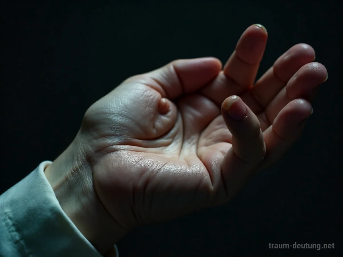 Hand mit einem verbundenen Daumen, die auf innere Verletzung hinweist.