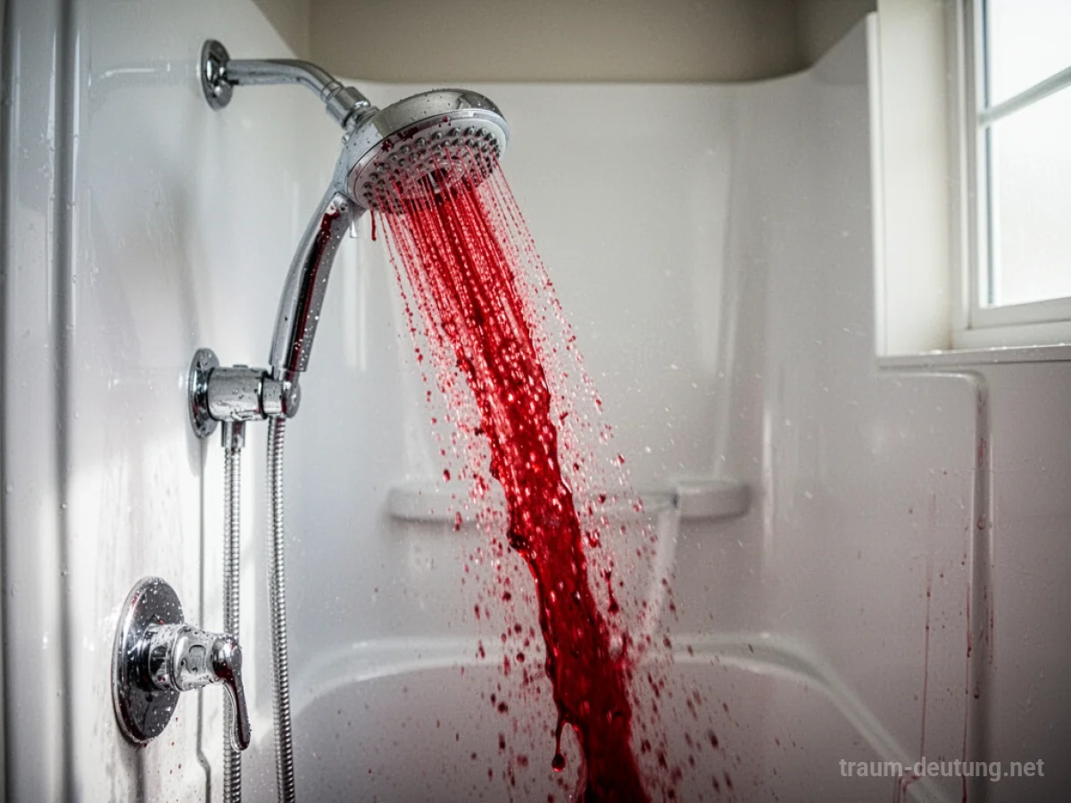 Duschkopf mit rotem Wasser in einer Duschkabine