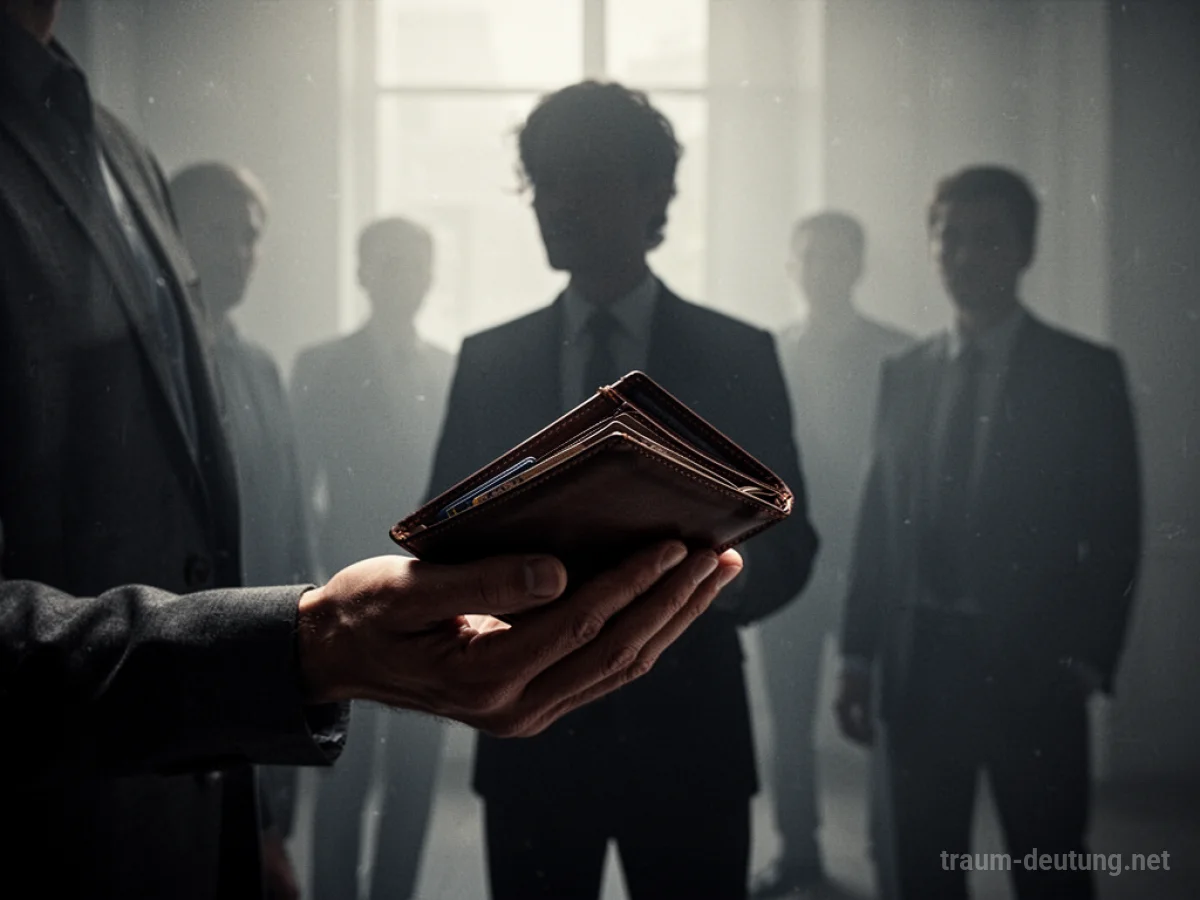 Silhouette einer Person mit leerer Geldbörse, im Hintergrund Schattenfiguren.