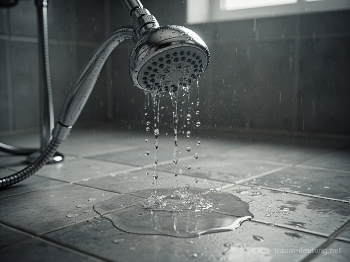 Undichte Duscharmatur mit tropfendem Wasser auf dem Boden