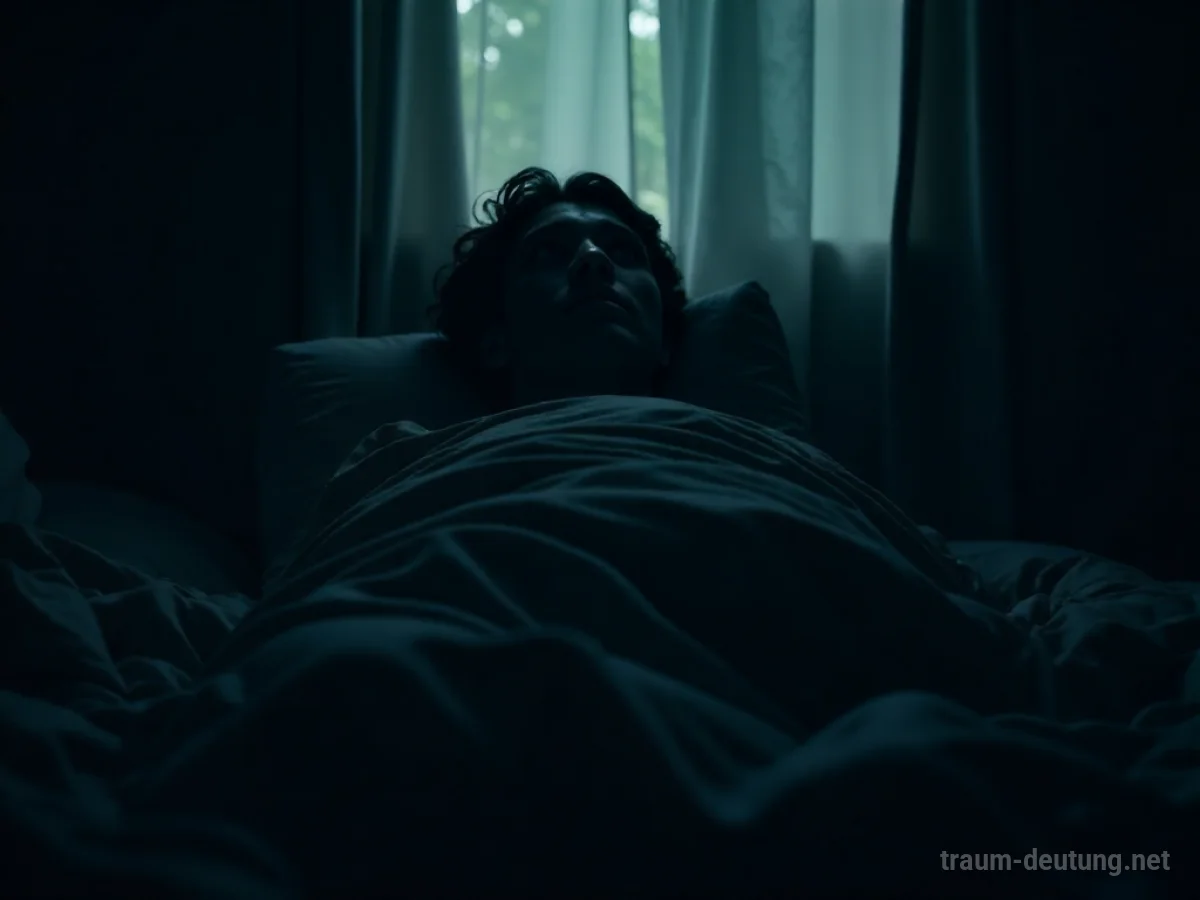 Silhouette einer Person, die unter einer dunklen Decke begraben ist und nach oben blickt.
