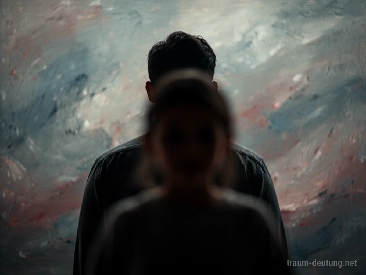 Silhouette einer Person, die einer anderen Figur gegenübersteht, vor einem diffusen Hintergrund