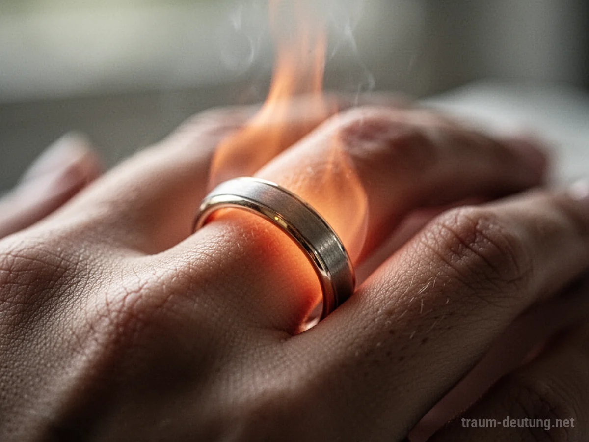 Ehering auf einem Finger, der leicht glüht