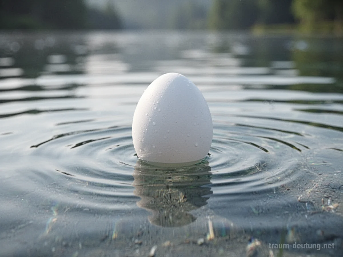 Ein Ei schwimmt auf der Oberfläche von ruhigem Wasser.