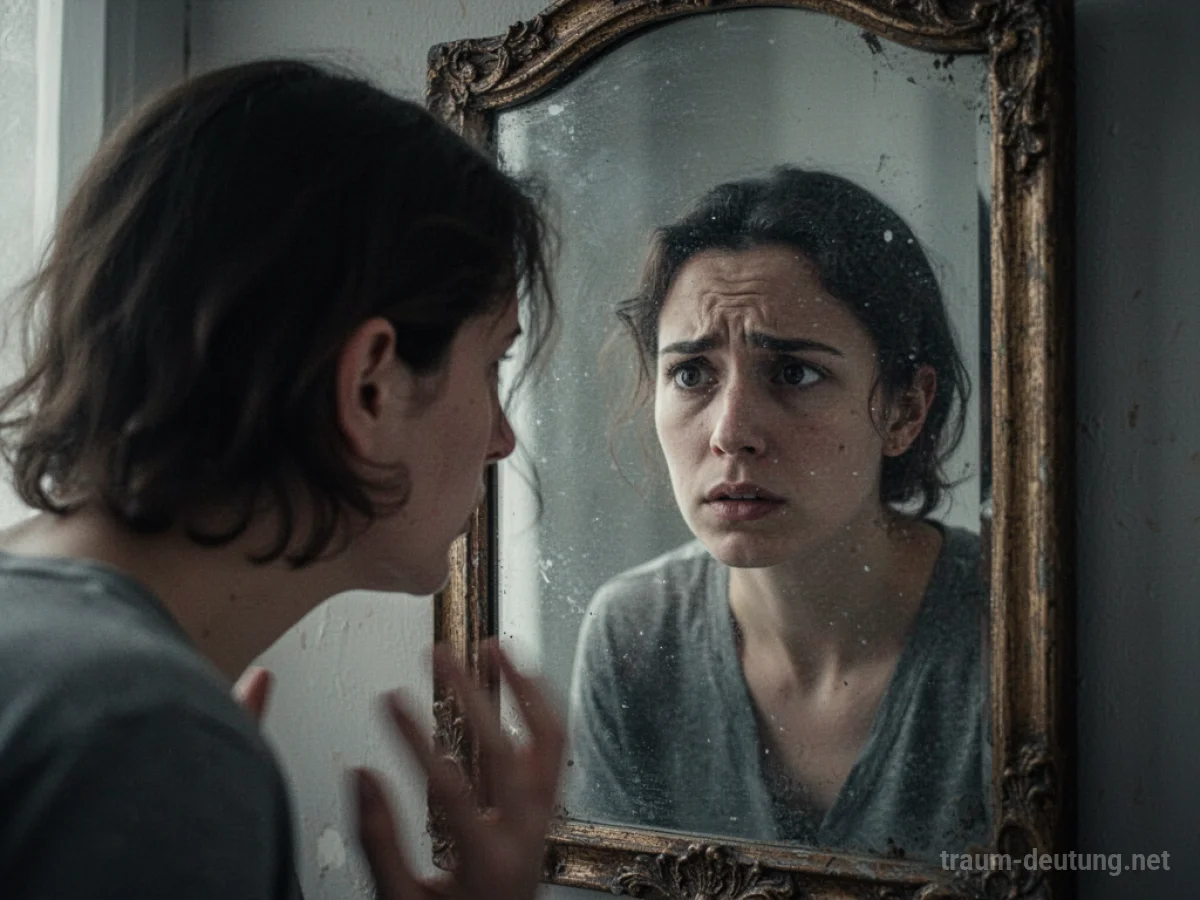Spiegelbild einer Person mit leicht verzerrter Reflexion