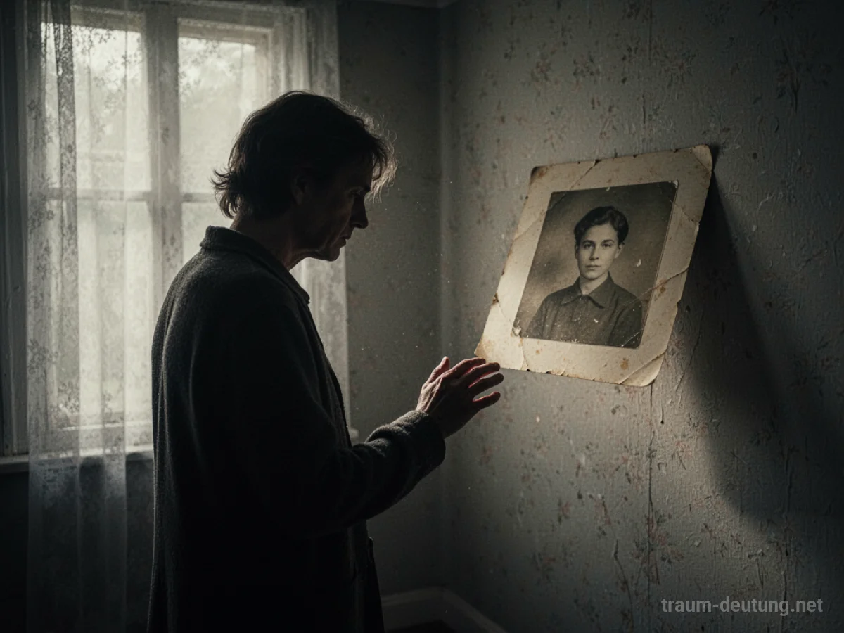 Silhouette einer Person, die eine verblasste Fotografie betrachtet, symbolisiert Eifersucht auf eine verstorbene Person.