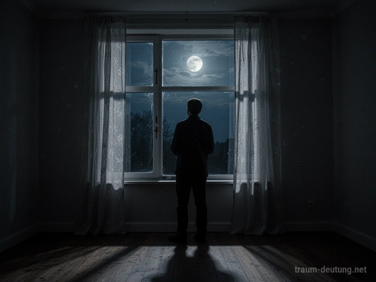 Schattenfigur vor einem Fenster in der Nacht