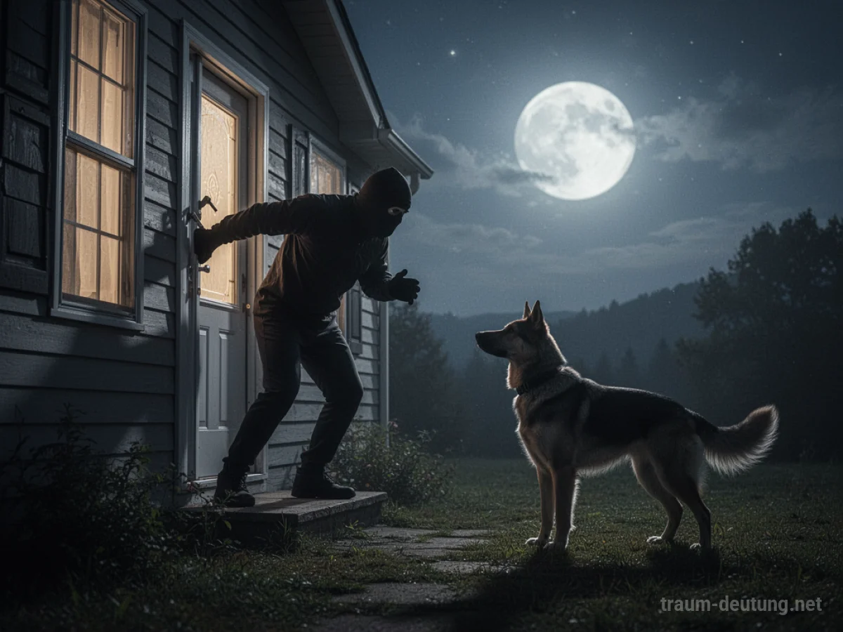 Einbrecher wird von einem Hund gebissen, der ein Haus bewacht.