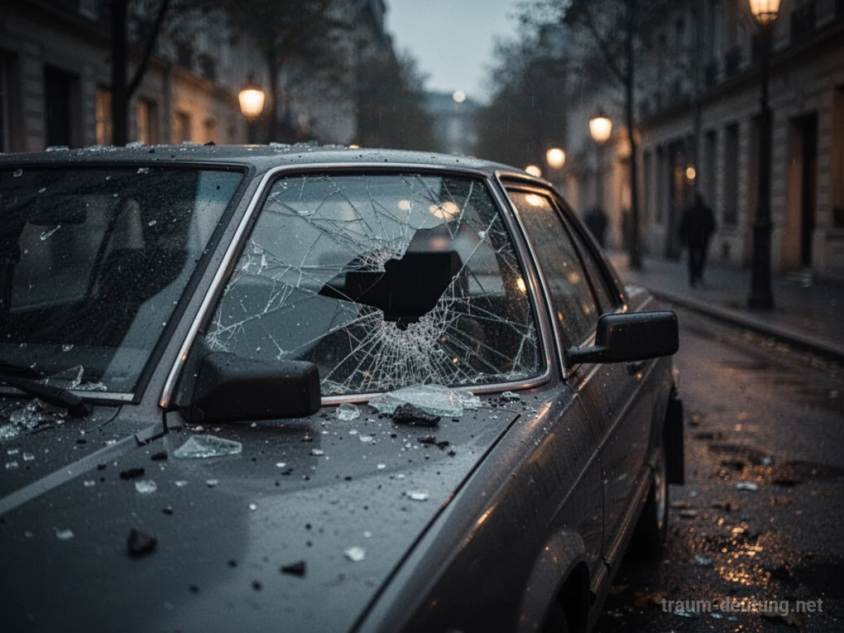 Auto mit eingeschlagener Scheibe bei Nacht