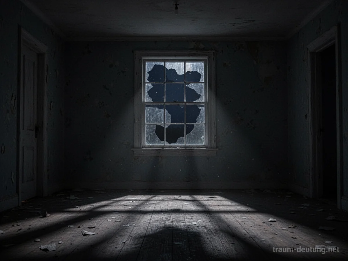 Einbrecherlichtstrahl dringt durch dunkles Fenster in ein Haus.