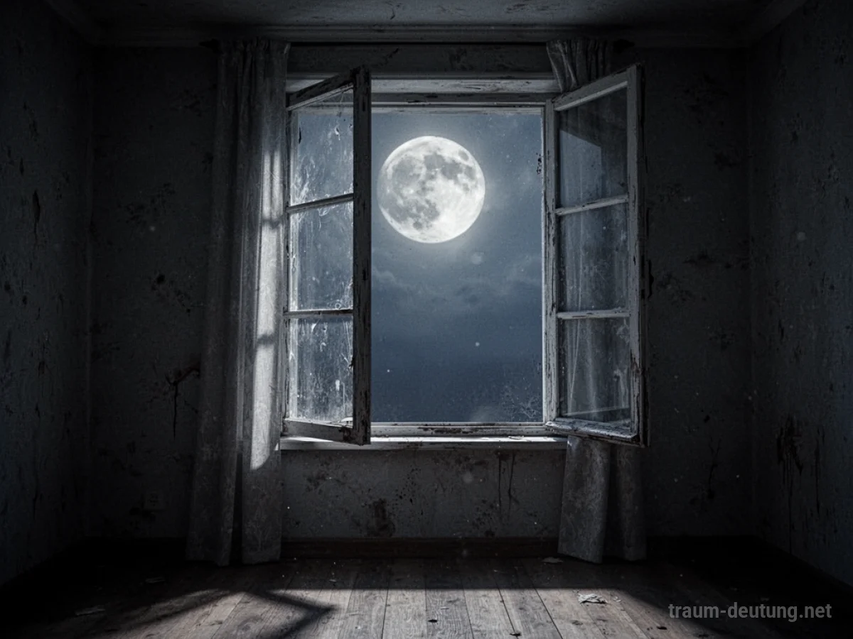 Dunkler Raum mit offenem Fenster und Schatten, was einen Einbruch ohne Diebstahl symbolisiert.