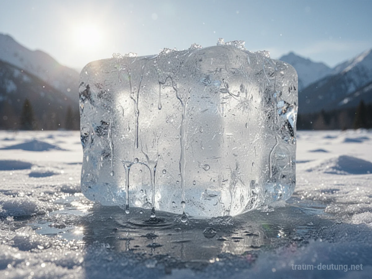 Ein schmelzender Eisblock in der Sonne