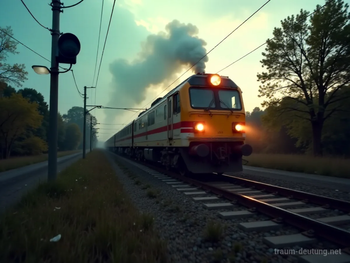 Eine außer Kontrolle geratene Eisenbahn rast über Gleise an einer stillen Station vorbei.