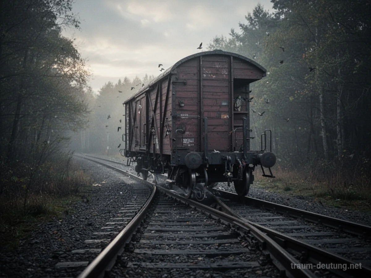 Eine entlaufene Eisenbahn ohne Lokführer fährt auf dunklen Gleisen.
