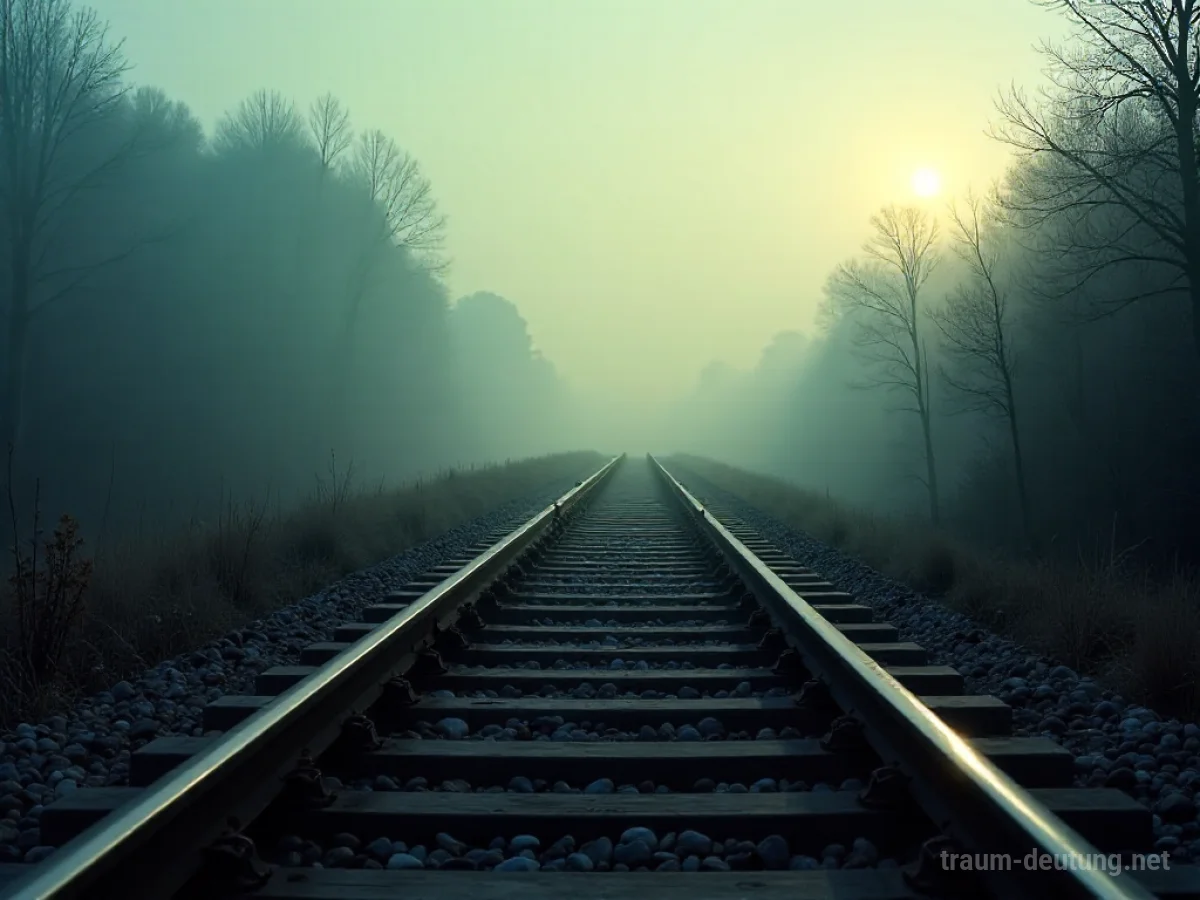 Eine einsame Eisenbahn auf einem Schienenstrang in der Ferne.