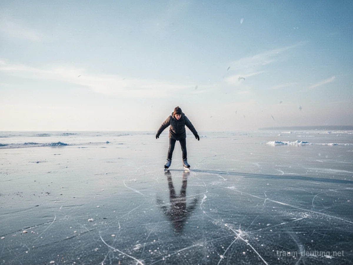 Person fährt auf einer Eisfläche, umgeben von unberührter Eislandschaft.