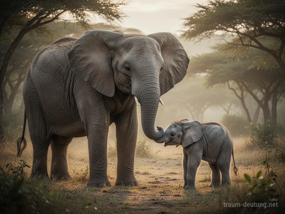Elefant mit seinem neugeborenen Baby im Freien