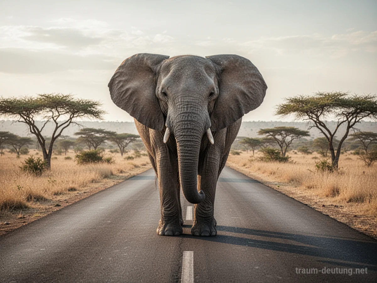 Ein Elefant steht auf einer Straße und versperrt den Weg.
