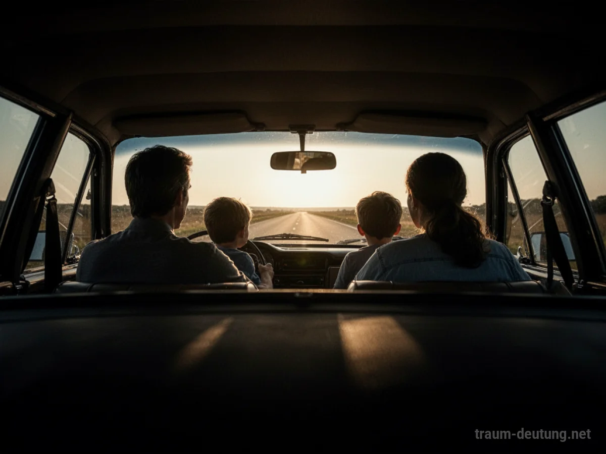 Eltern im Auto auf einer Straße mit Blick auf den Horizont