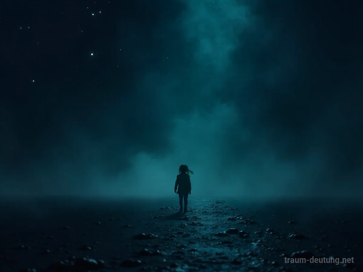 Silhouette eines Kindes, das in einem dunklen, leeren Raum fällt.