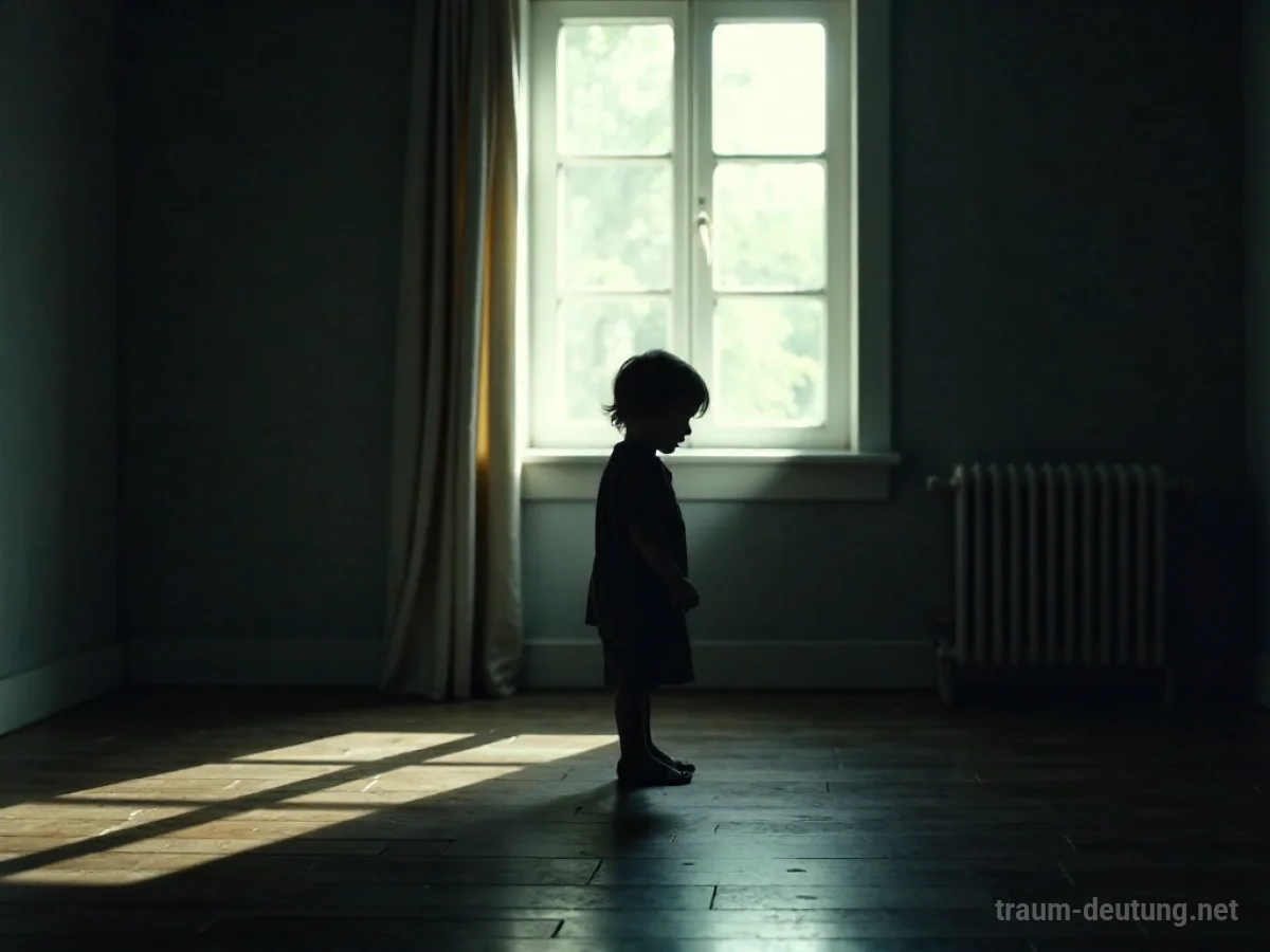 Silhouette eines weinenden Kindes in einem schwach beleuchteten Raum