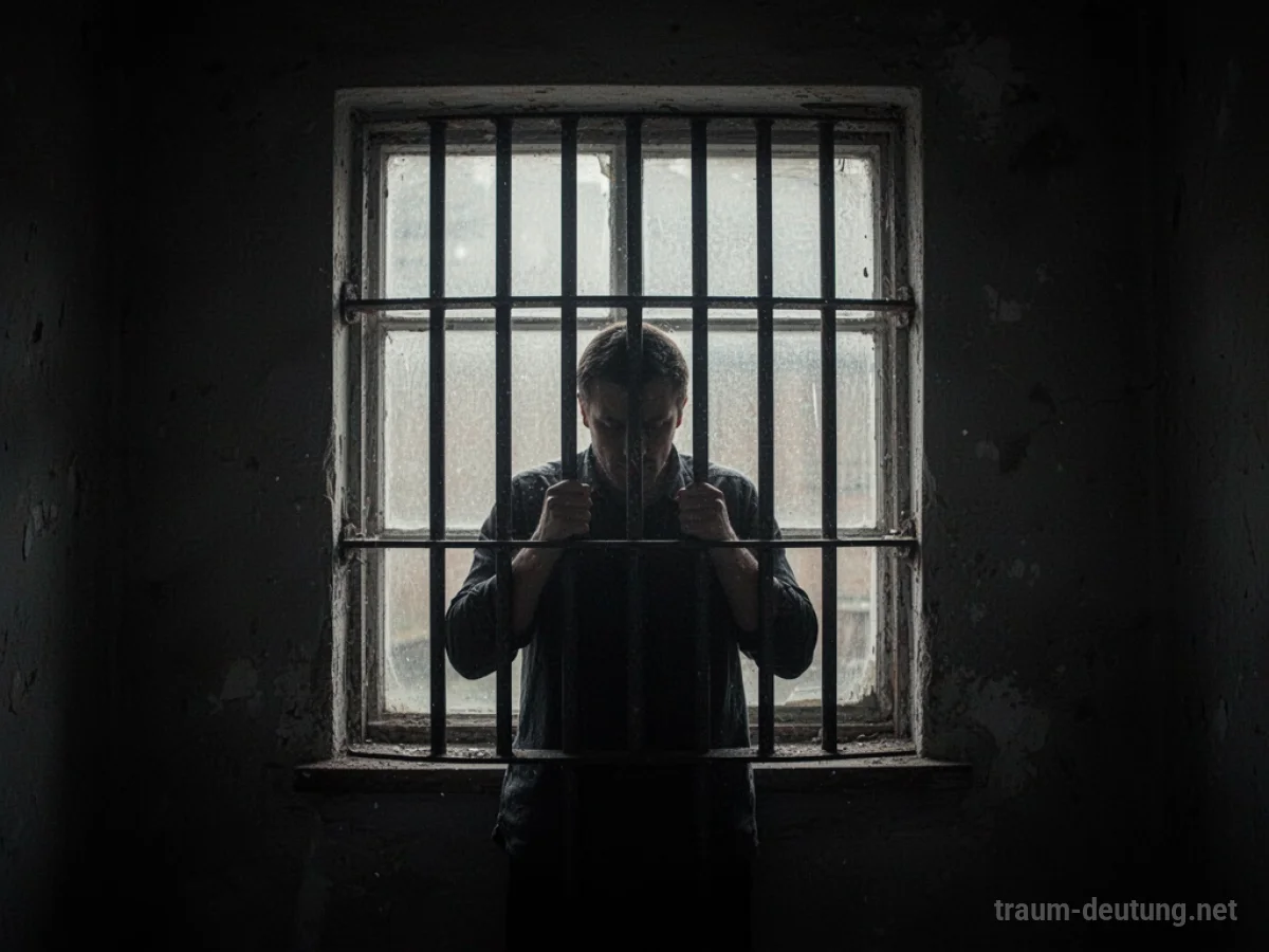 Silhouette einer Person hinter Gittern in einem dunklen Raum
