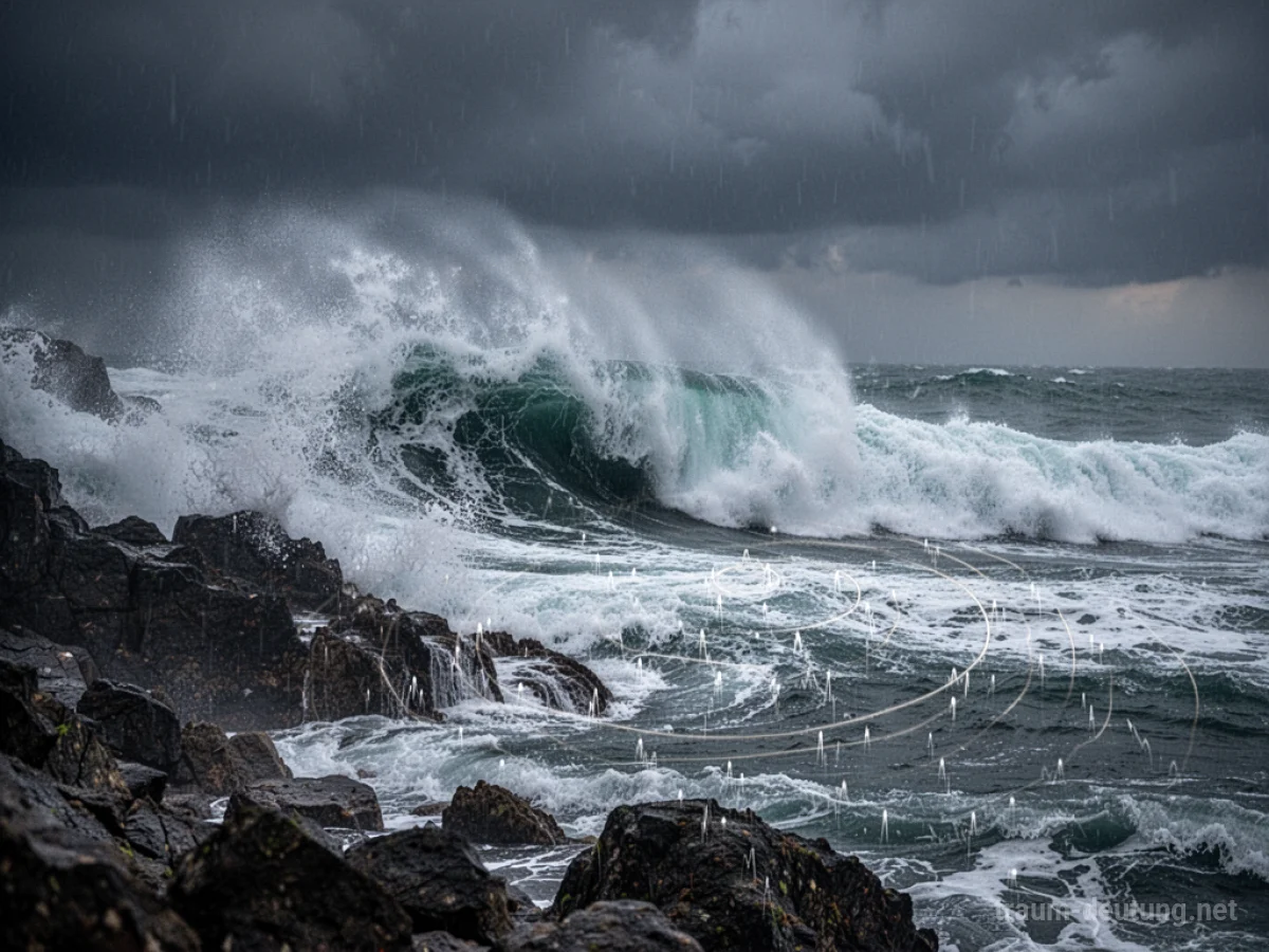 Erdbeben unter Wasser mit aufgewühlter See und hohen Wellen