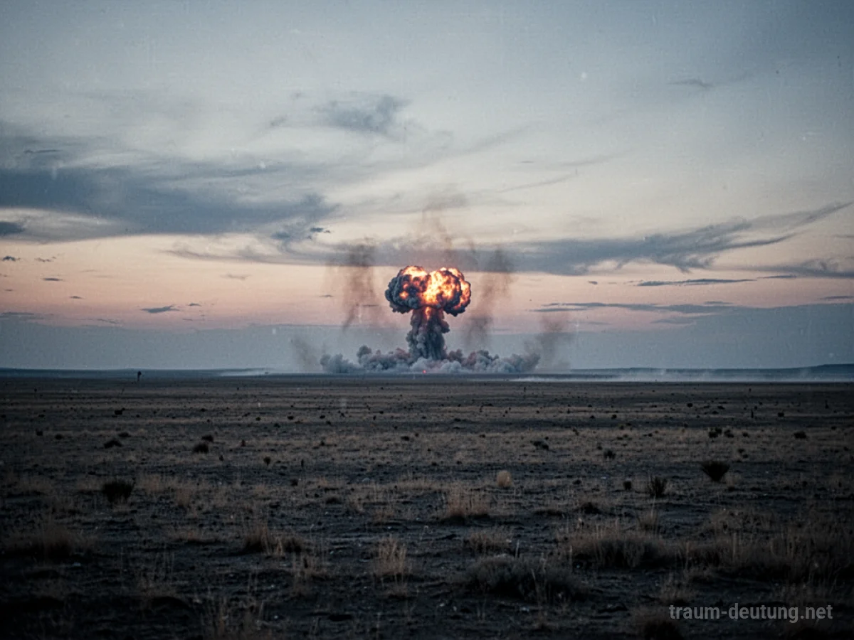 Eine ferne Explosion am Horizont einer weiten Landschaft
