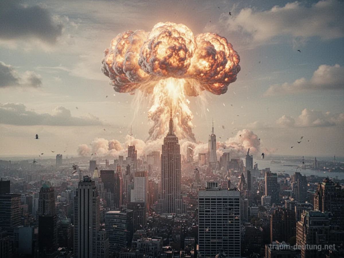 Symbolische Explosion am Himmel über einer Stadt bei Nacht