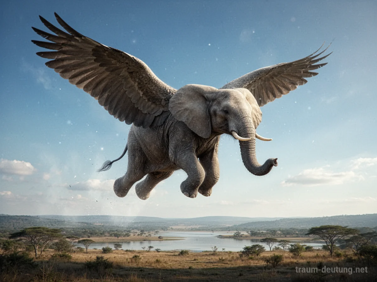 Ein Elefant mit Flügeln fliegt am Himmel