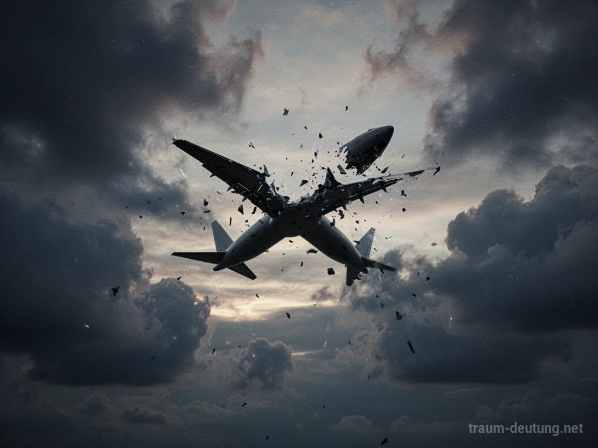 Silhouetten eines explodierenden Flugzeugs am dunklen Himmel