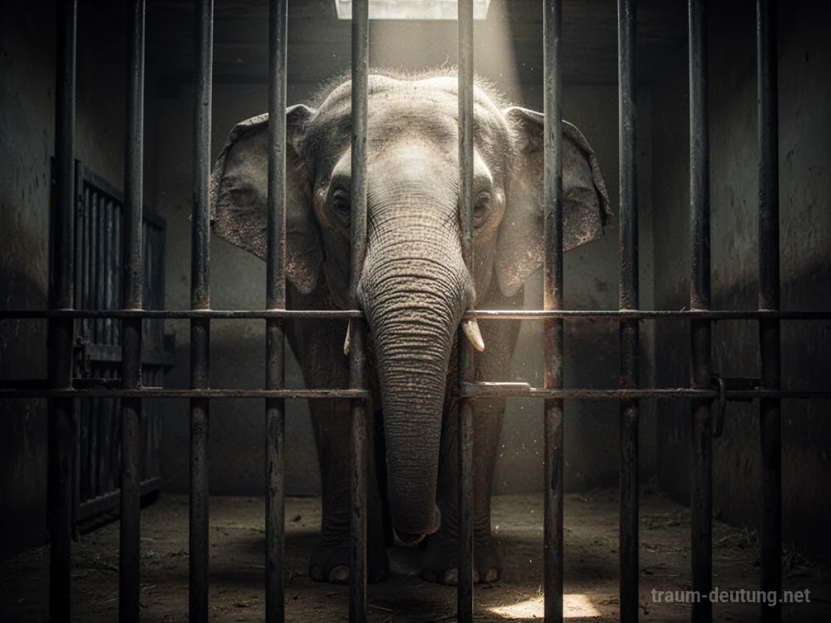 Ein Elefant steht hinter Gittern in einem Käfig.