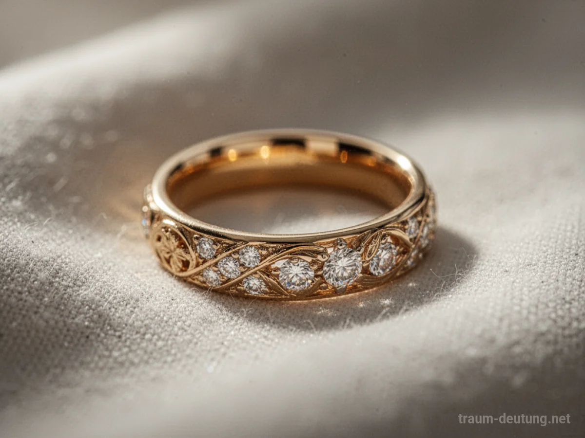 Goldener Ehering auf weichem Stoff
