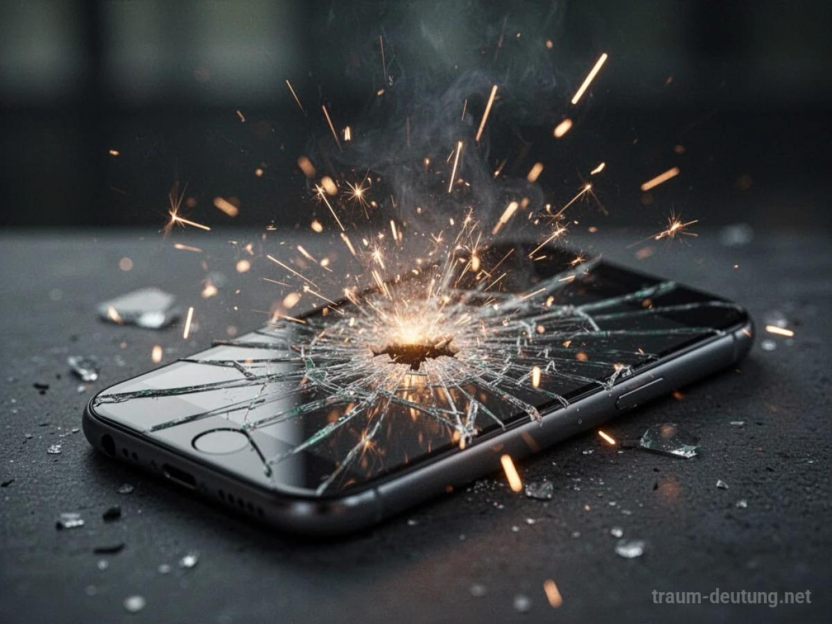 Rissiges Handy-Display mit Lichtfunken, die nach außen dringen.
