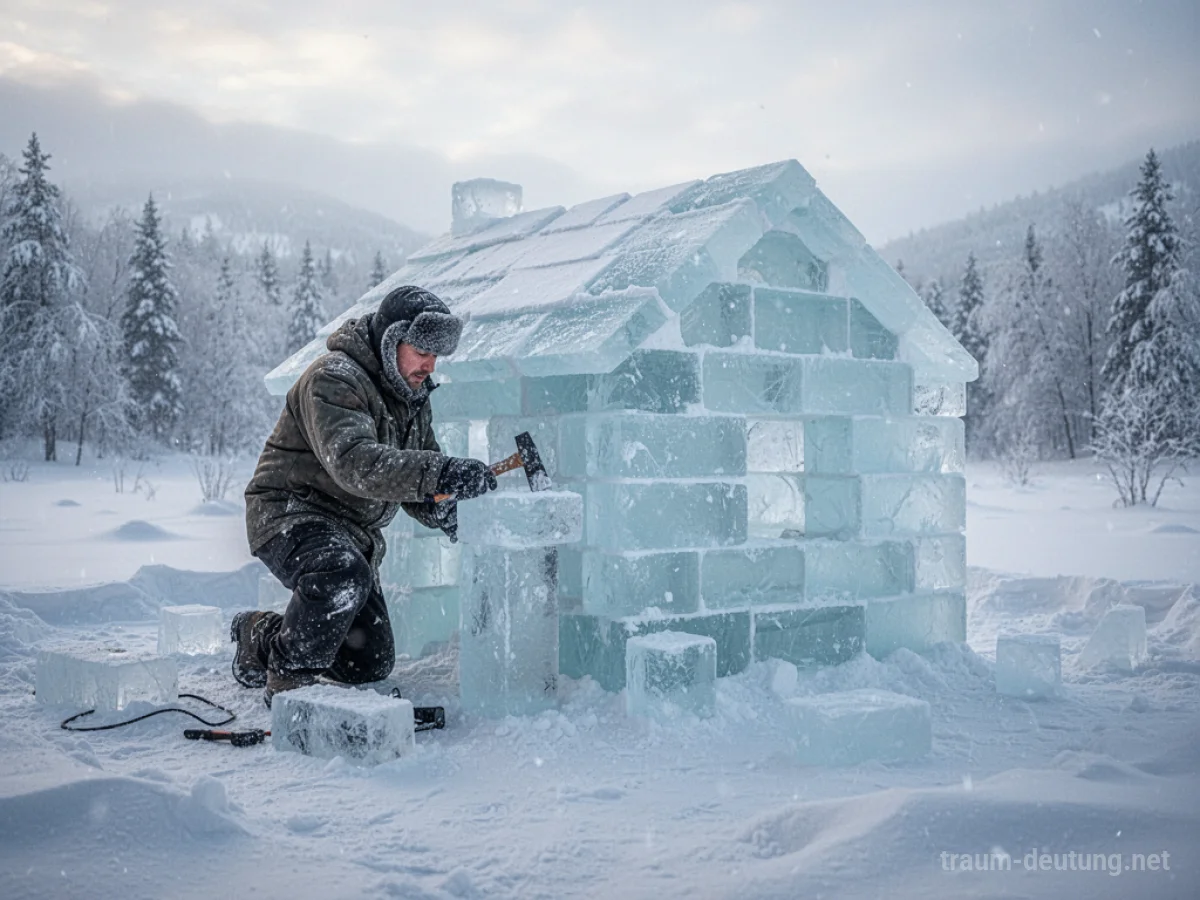 Haus aus Eis im Schnee wird gebaut.